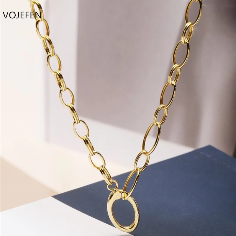 

VOJEFEN 18k чистое золото панк O-образная цепь ожерелья крупные звенья ожерелье толстые Искусственные ювелирные изделия