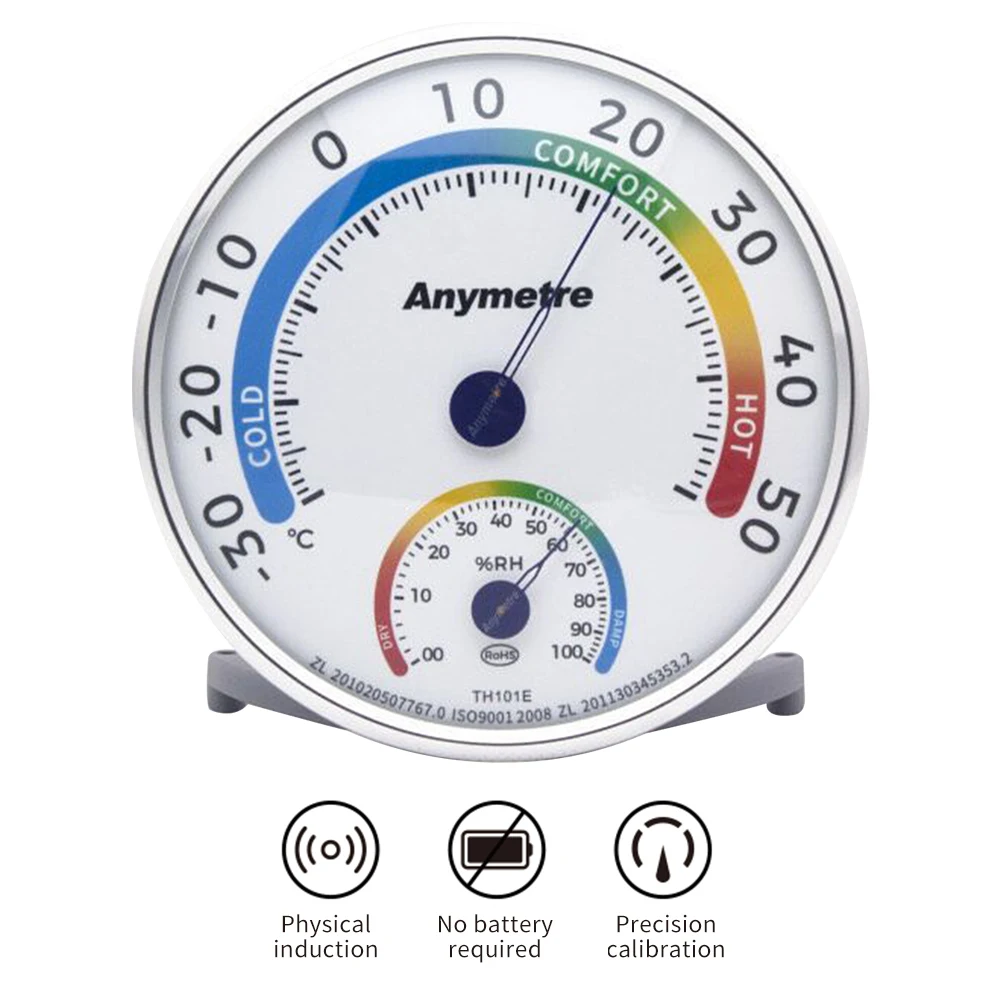 

Portable Indoor Outdoor Pointer Display ABS Round Thermometer Hygrometer Office Weather Meter Hanging Multifunctional Accurate