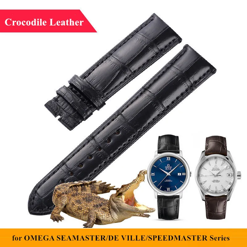 Professional 19mm 20mm Genuine Leather Crocodile Watch Band for OMEGA SEAMASTER/DE VILLE/SPEEDMASTER Series Wrist Strap Bracelet