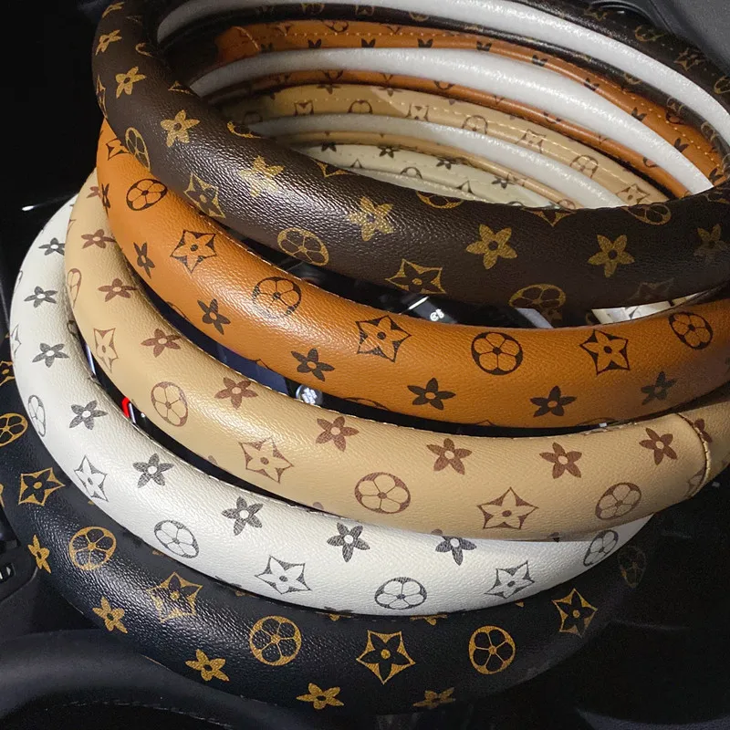 

Korea Cute Ladies Steering Wheel Cover Flower Presbyopia Floral Fashion Four Seasons Leather Non-slip Cartoon Car Handle Cover