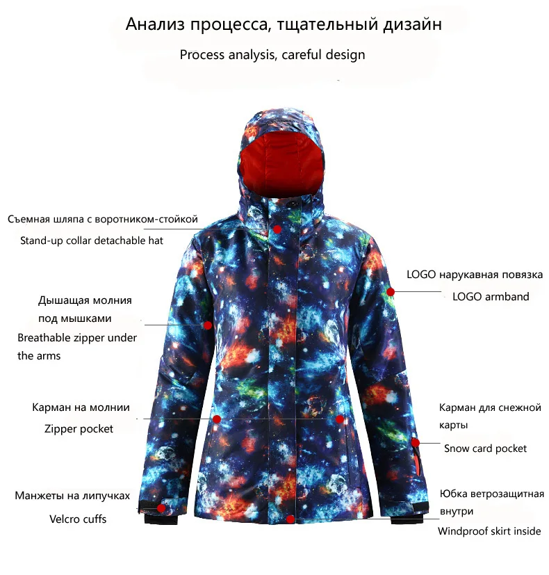 Женский лыжный костюм зимний ветрозащитная водонепроницаемая куртка и штаны