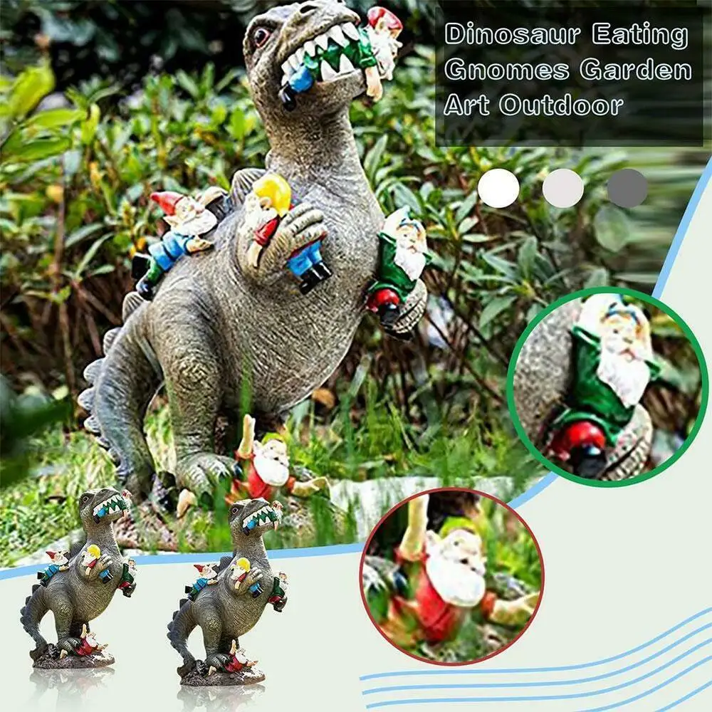 

Dinosaur Eating Gnomes Garden Art Outdoor Lawn Garden Decor Tyrannosaurus Kids Toys Children Cartoon Creative Sculptures