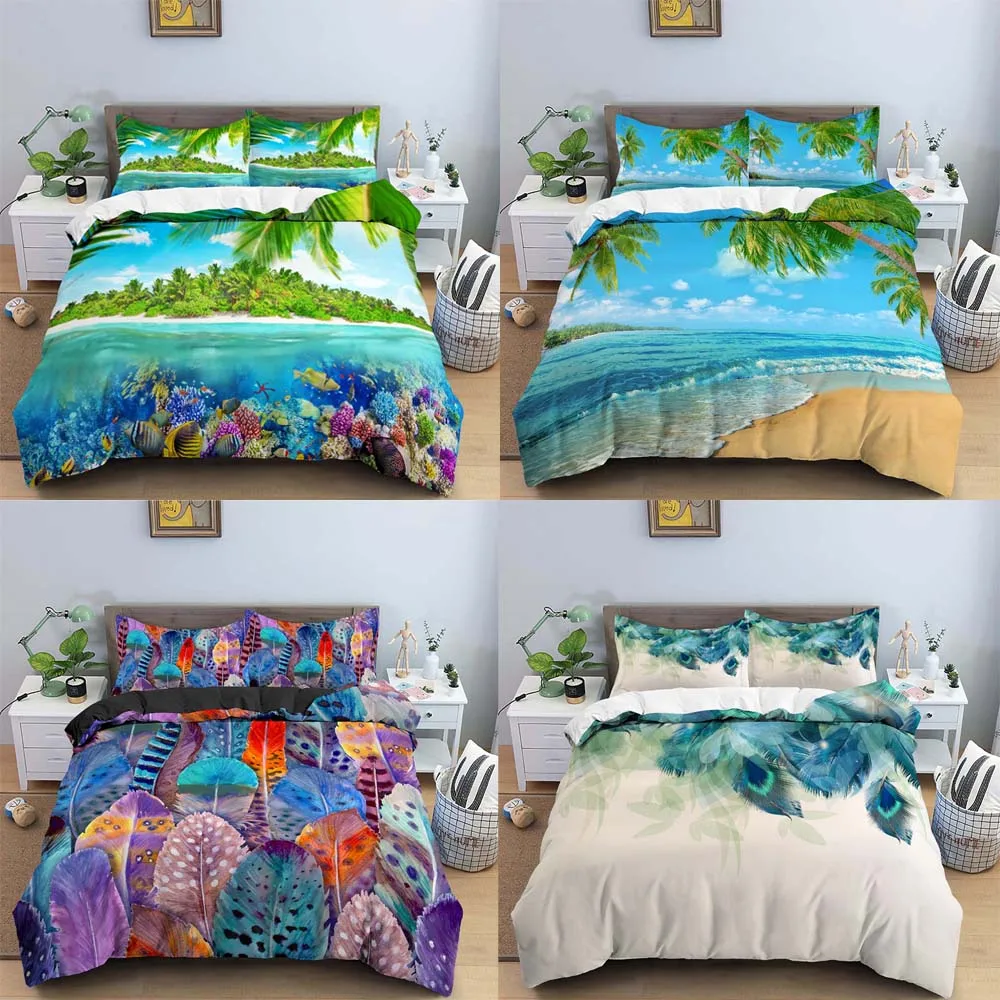 Комплект постельного белья с 3D пододеяльником и узором в виде перьев двойное