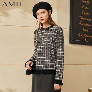 Amii минимализм осень-зима модный женский свитер Повседневный клетчатый свитер с круглым вырезом для женщин пуловер женские топы 12070593