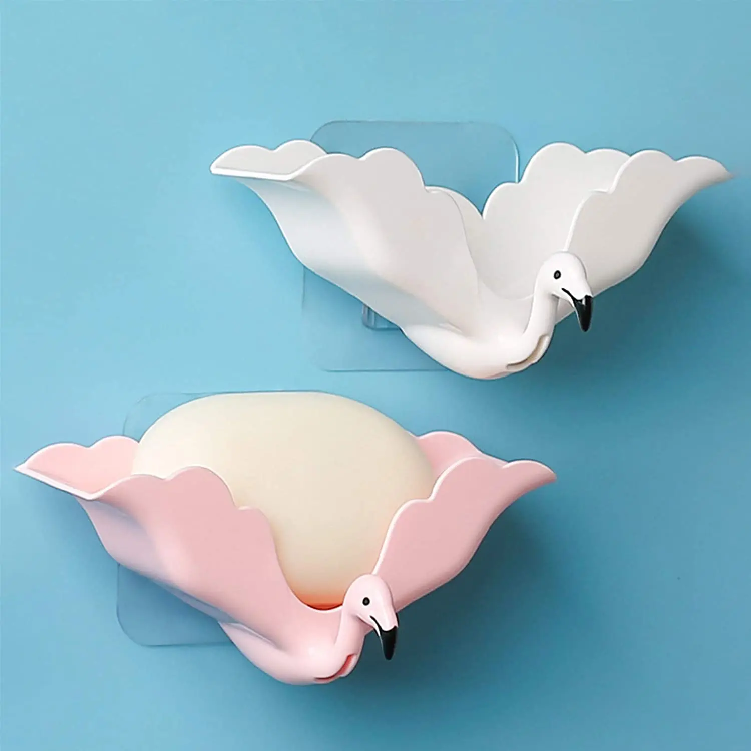 

Soap Dishes for Shower with Drains Flamingo Shaped Bathroom Soap Holder with Hooks SoapTray and Saver Adhesive No Drilling