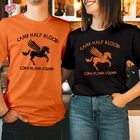 Женские футболки для лагеря с изображением половины крови, длинного островка, звука, смешной лошади, оранжевый цвет, унисекс, графическая футболка на Хэллоуин, футболка для колледжа и пары