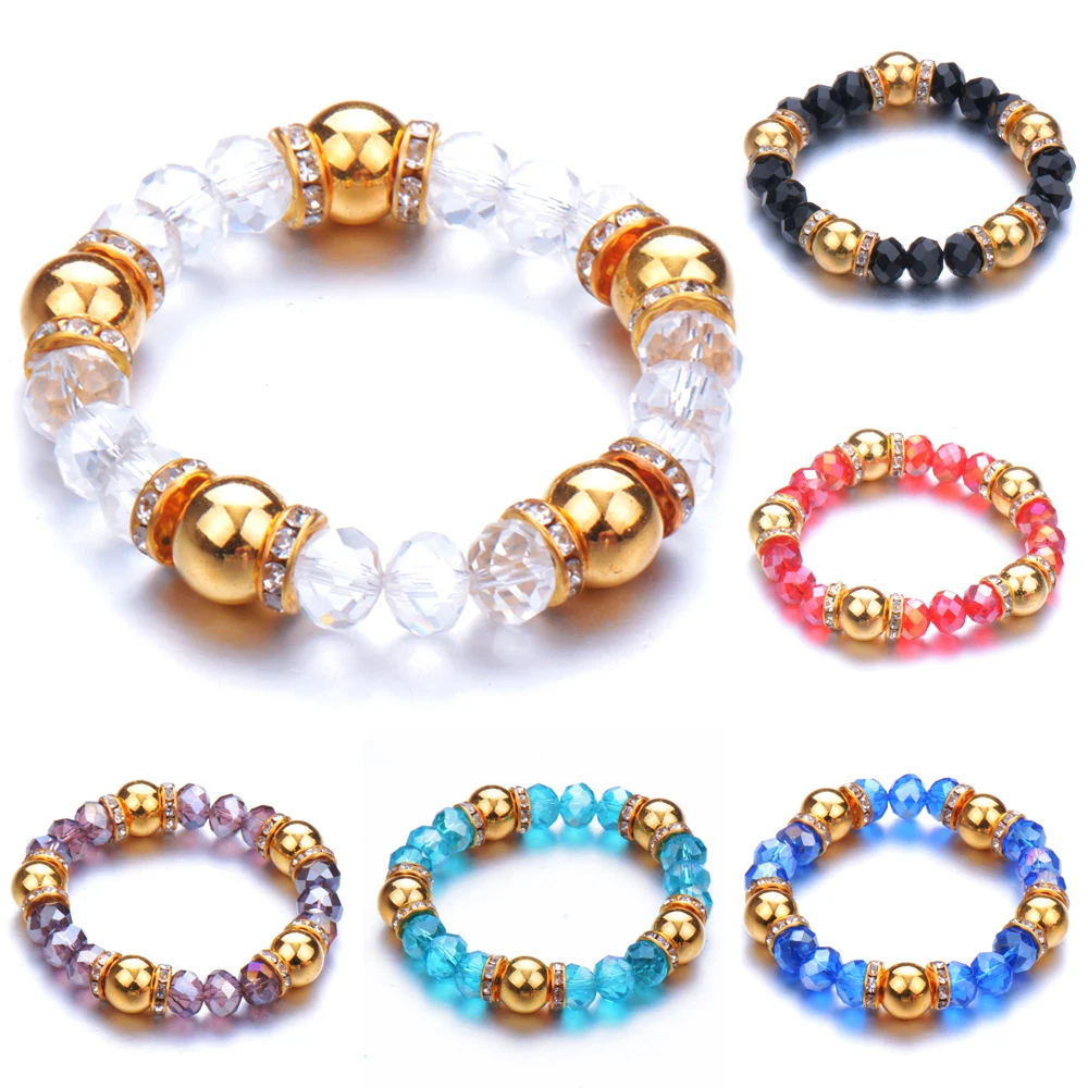 Браслет из натурального стекла и камня круглые бусины искусственные хрустальные