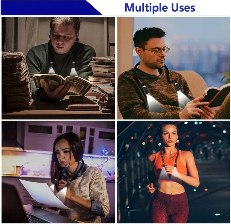 

LED Neck Reading Light, Book Light for Reading in Bed, 3 Colors, 6 Brightness Levels, Bendable Arms, Rechargeable, Long Lasting,