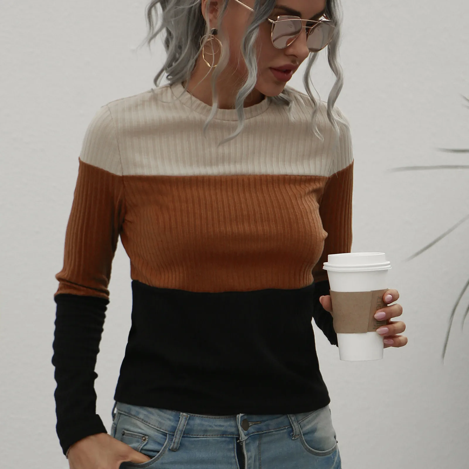 

Christmas Ladies Casual Color Printing Long-sleeved Knitted Round Neck Sweater Top Winter Bat Sleeve Knitted Sweater Plus Size