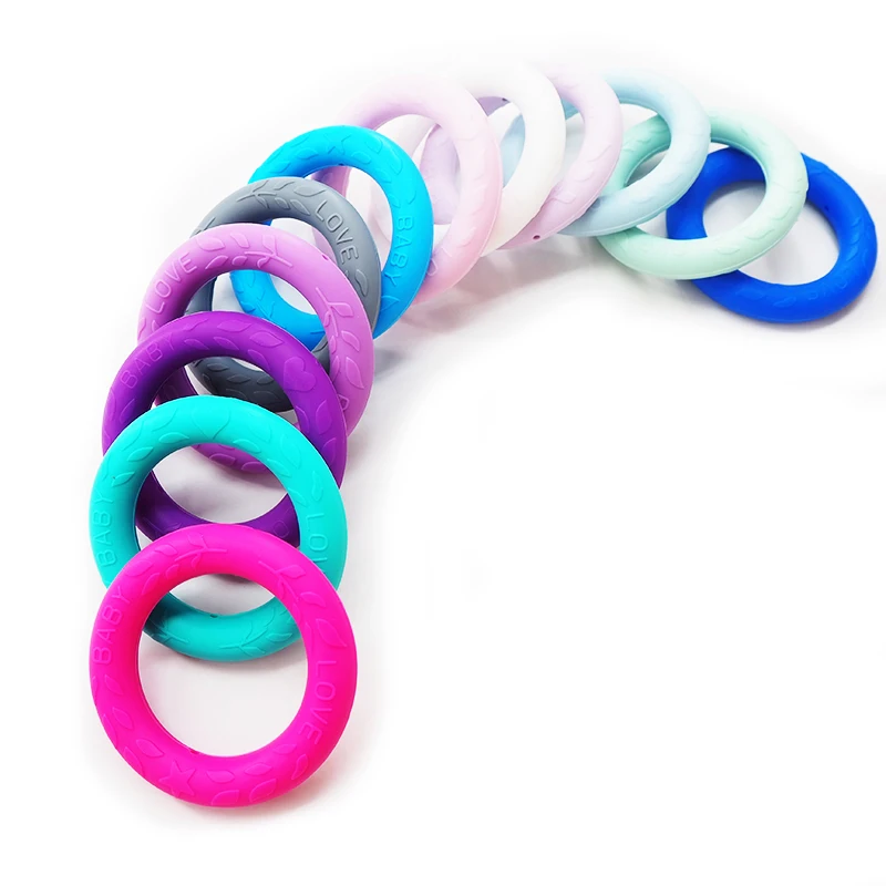 Chenkai-mordedor de anillo de silicona masticables, colgante en forma de O, sin BPA, para alisado infantil, juguete sensorial, accesorios, 10 Uds.-0