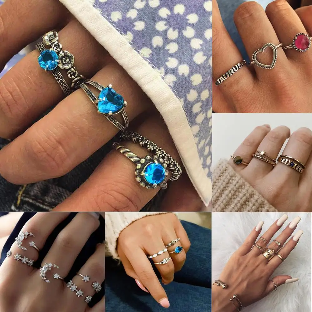 Набор колец для женщин модный металлический золотой серебряный драгоценный