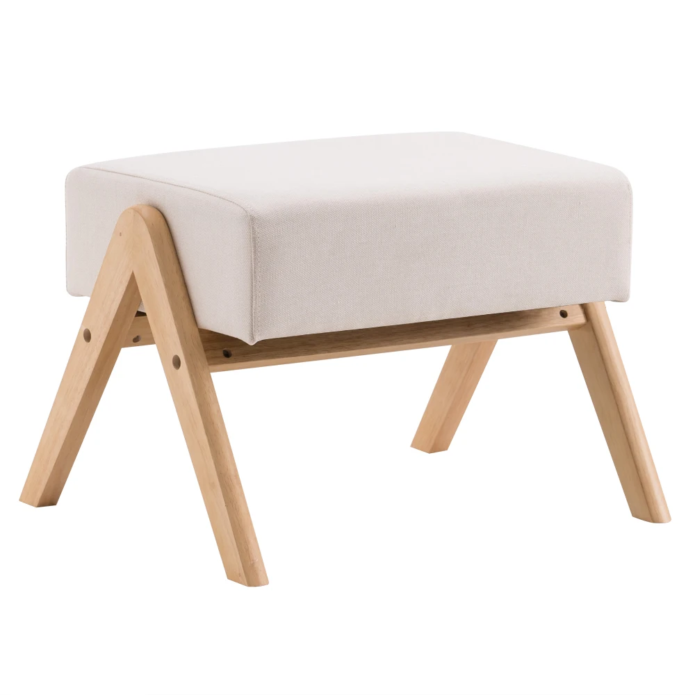 

Modern Upholstered Small Bench Home Chair Solid Wood Sofa Footstool for Living Room Bedroom Nordic A-type Beige