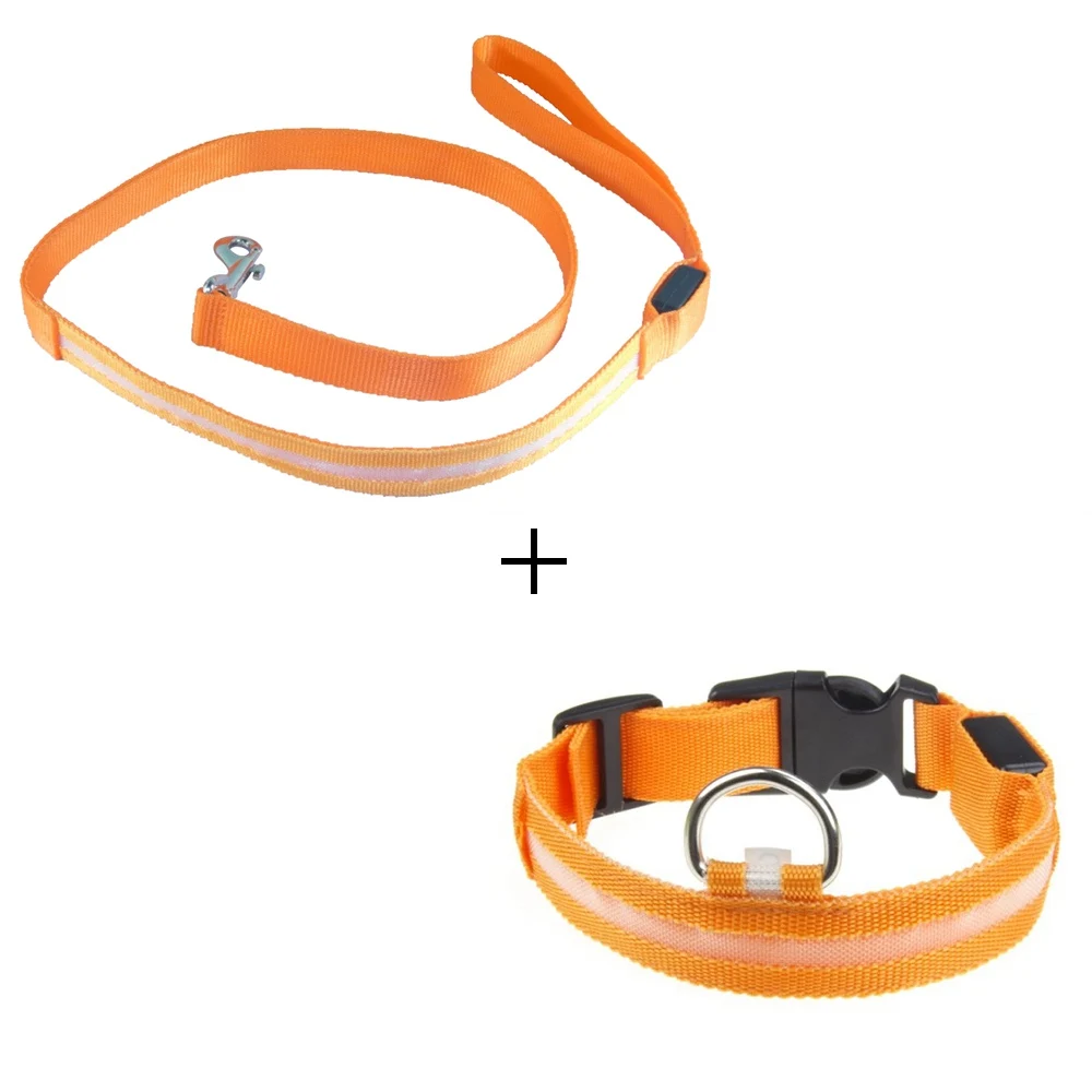 orange collar set Светодиодный собачий ошейник, поводок для собак, собачий ошейник, набор, электронный нейлоновый собачий поводок, веревочный светильник, поводок для домашних животных, поводок для кошек, продукт для домашних животных - Цвет: orange collar set