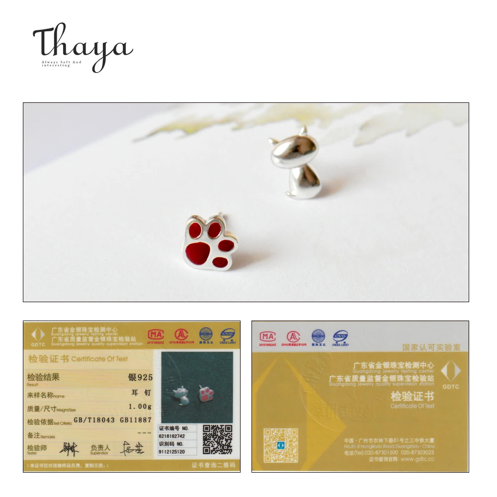 Thaya 925 серебряные ювелирные изделия Красный милый кот лапа шпилька Корейский