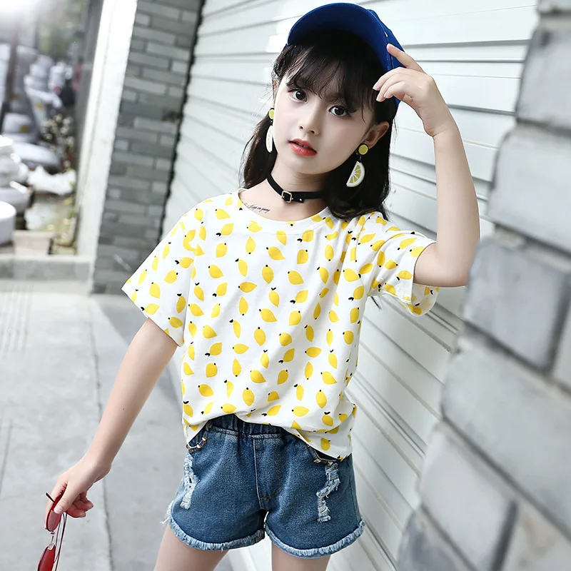 

Girls short-sleeved T-shirt 2021 new summer children's children's t-shirt pullover knitting
