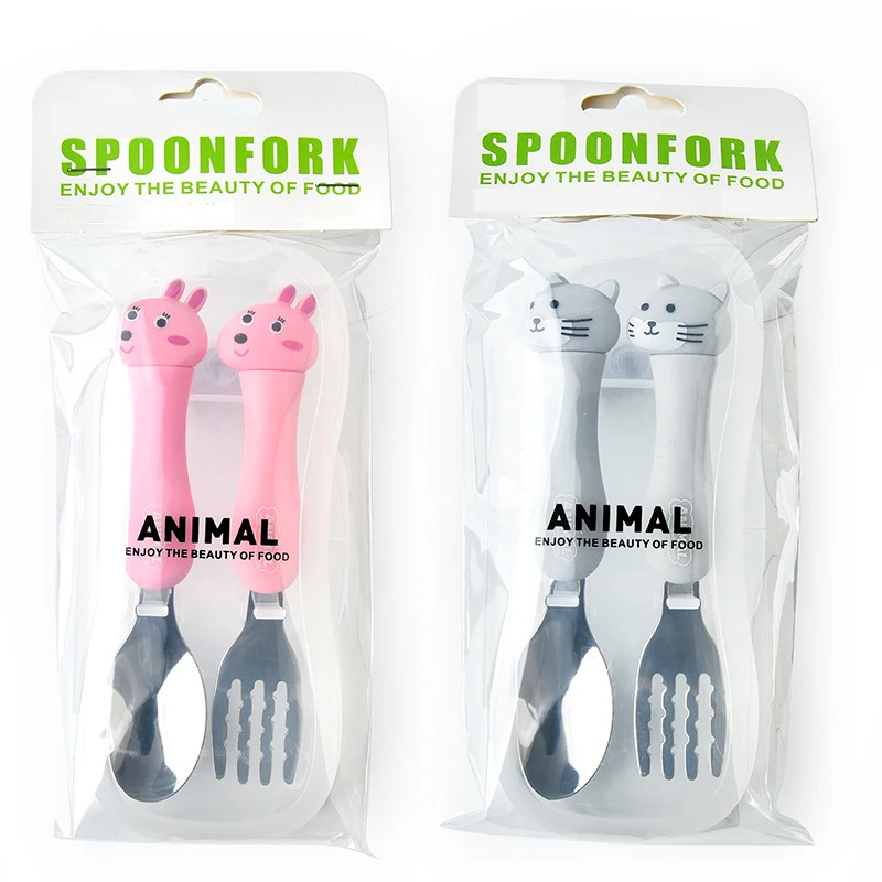 

304 Stainless Steel Spoon Portable Tableware Creative Cute Cartoon Baby Spoon Dinnerware Sets