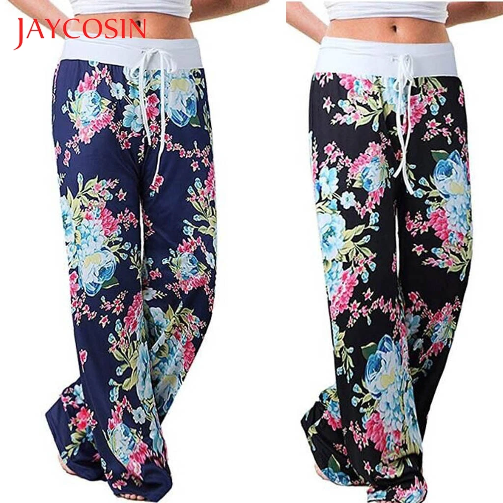 JAYCOSIN/женские удобные Стрейчевые брюки с цветочным принтом и завязками Свободные