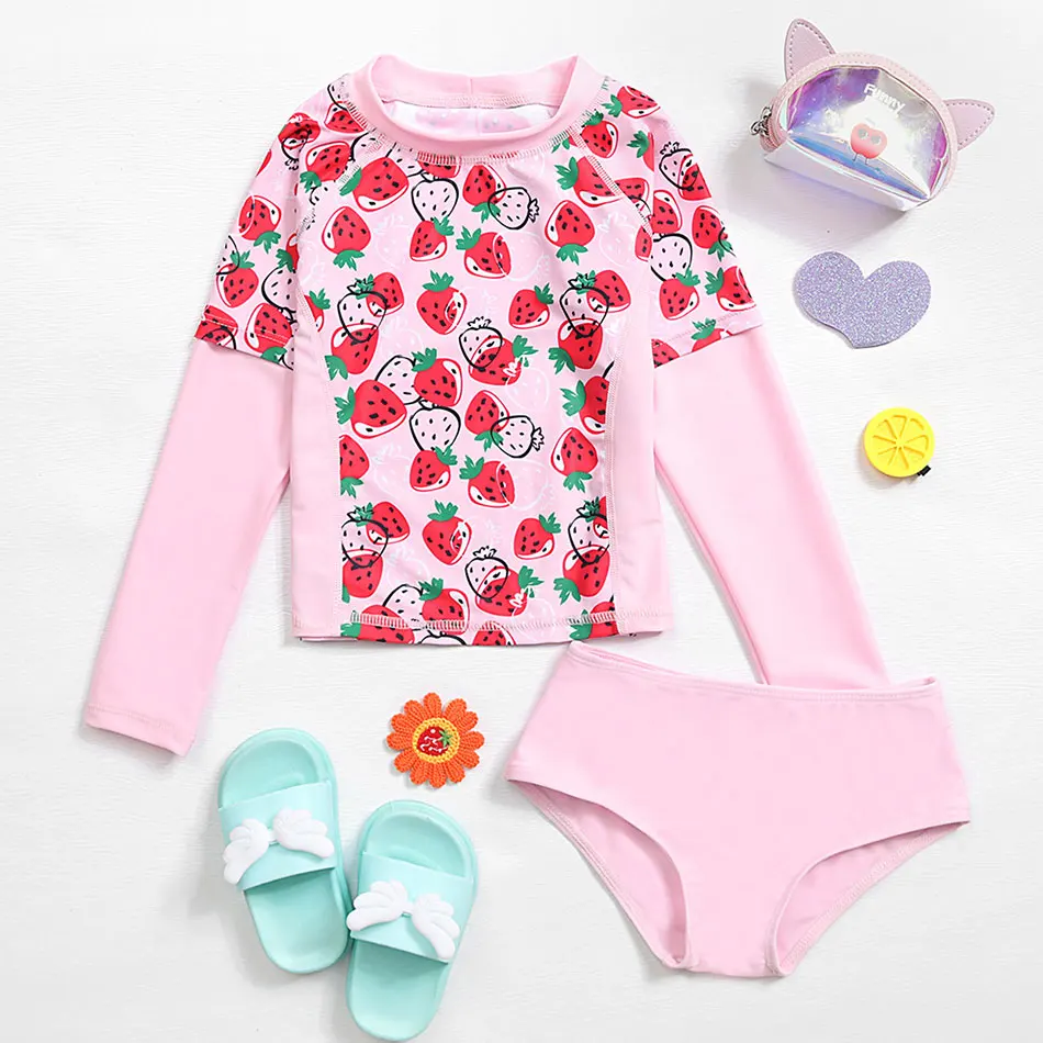 

Купальник для девочек Surf Rashgurd с длинным рукавом, детский купальник из двух предметов, купальный костюм для маленьких девочек с принтом клуб...