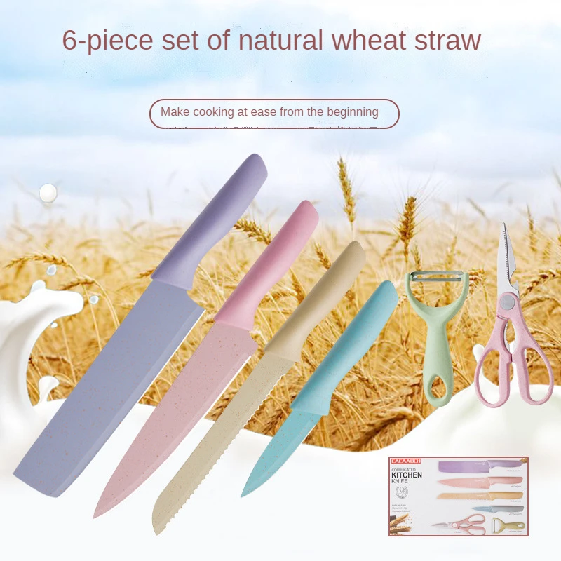 

Набор цветных кухонных ножей из нержавеющей стали, комплект из шести предметов, для мяса, мясника, подарочная коробка