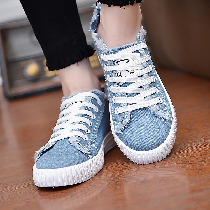 Женские кроссовки Летняя Нескользящая парусиновая Обувь На Шнуровке Однотонная