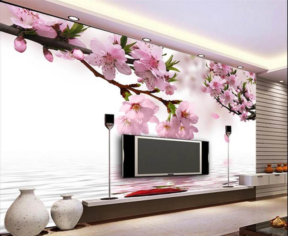 Большие пользовательские обои beibehang с изображением цветущего персика фоновая