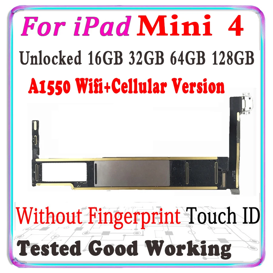100% Tested Motherboard For iPad mini4 Wifi+Cellular Unlocklogic board mini 4 replacement mainboard with chips A1550 | Мобильные