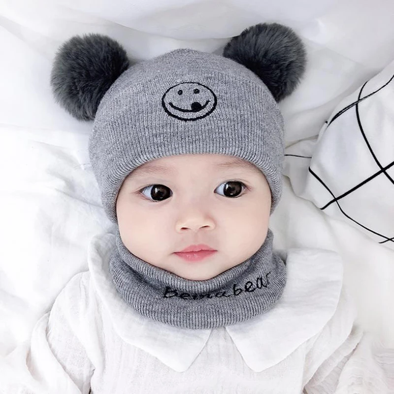 LA Baby Beanies/комплект с шапочкой для маленьких детей шапка надписью Smile шарф зимний