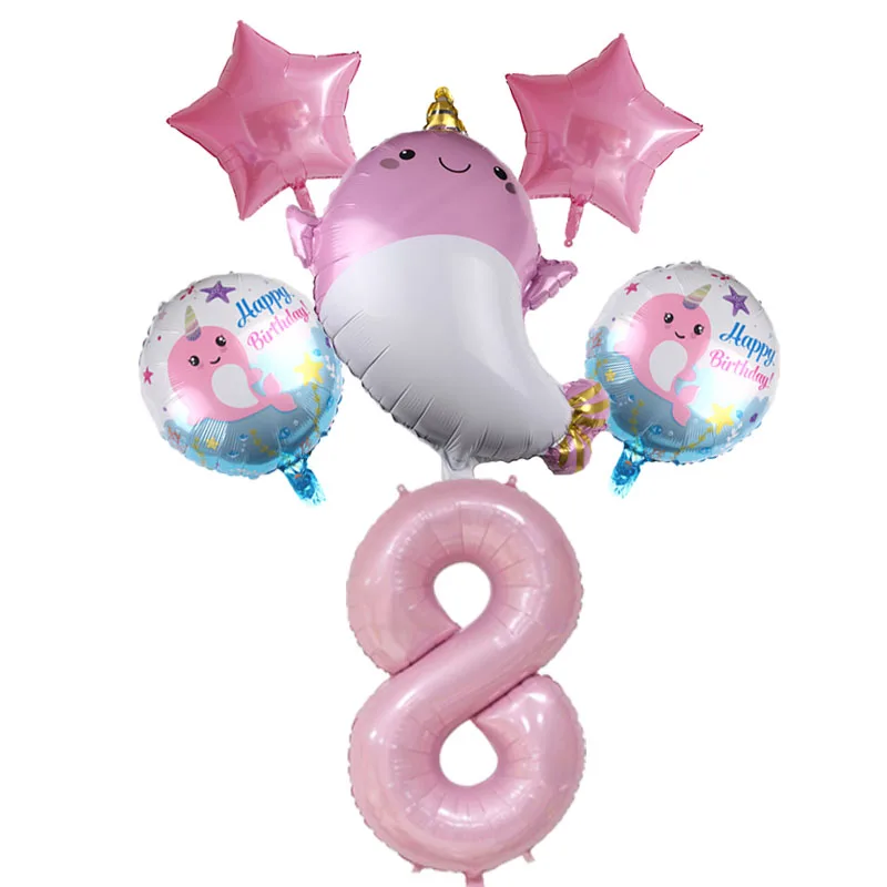 6 шт. розовые синие милые фольгированные воздушные шары в виде Кита жемчужный
