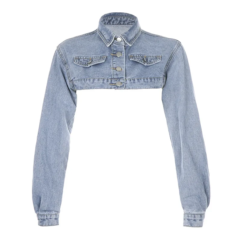 

Shestyle 2020 Autumn Denim Jackets Women Highstreet High Waist Short Turn Down Collar Button Up Cool Cargo Coats Tops