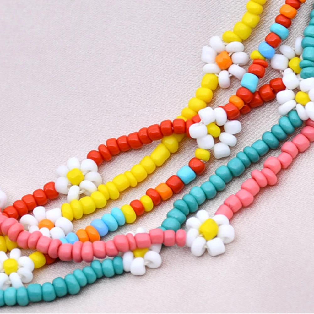 

2021 New Spring Colorful Seed Bead Necklace For Women Fashion Handmade Daisy Flower Beaded Chokers Necklaces Boho Jewelry