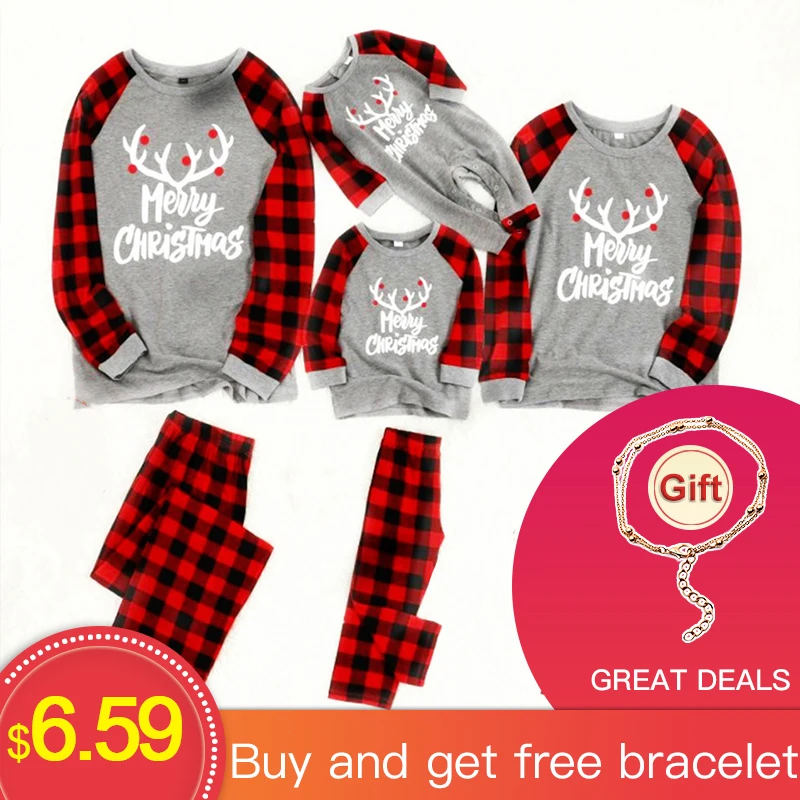 Новогодние пижамы женские рождество семейная одежда Семейные рождественские