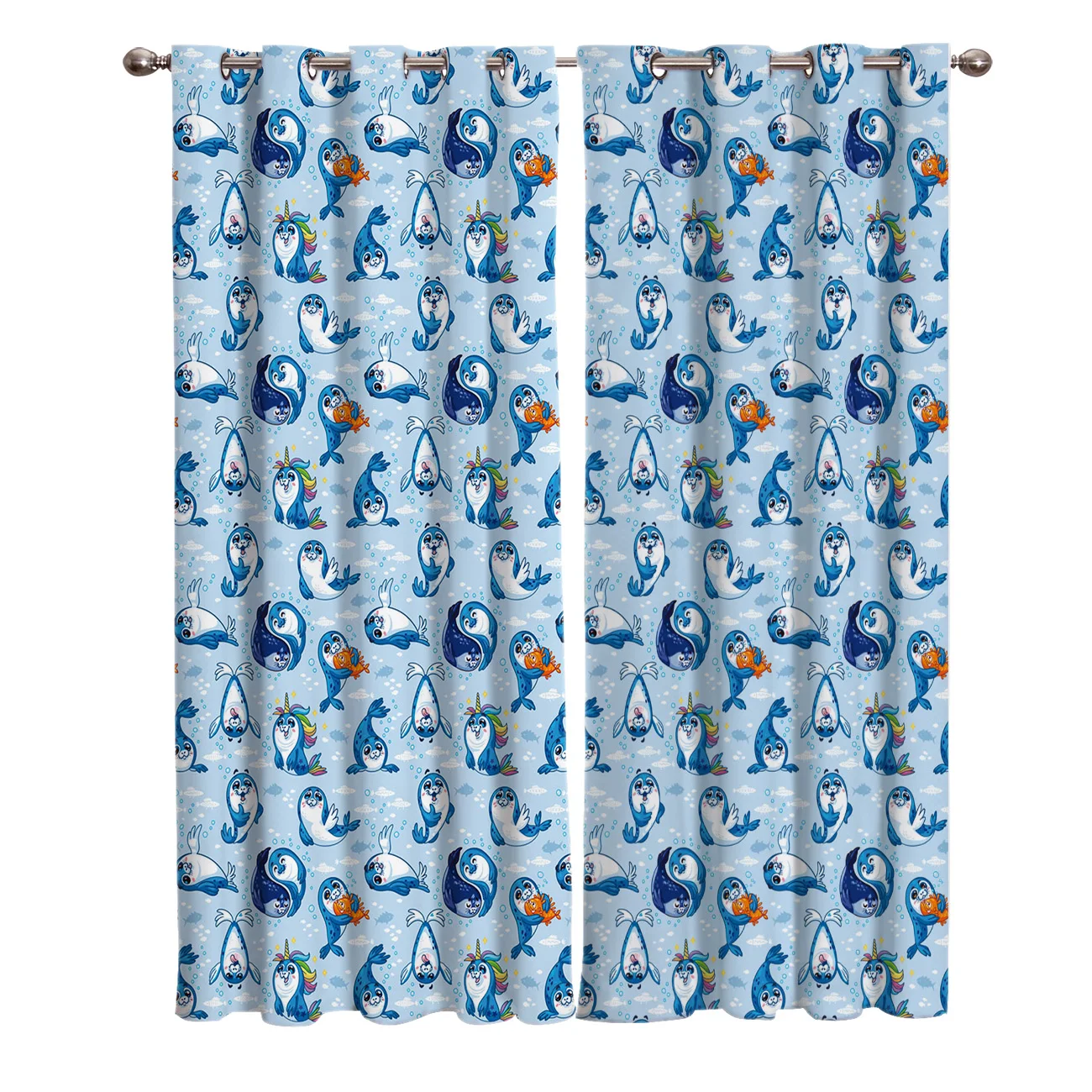 Шторы с мультяшным принтом занавески морскими котиками китами для гостиной