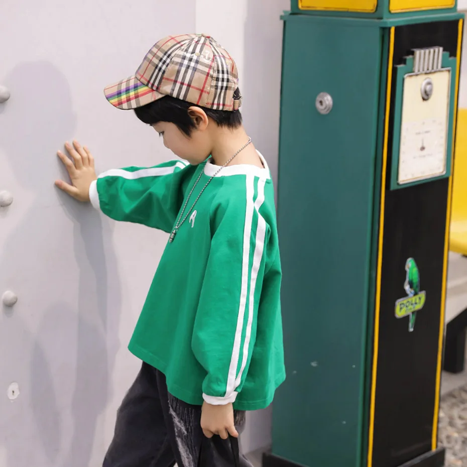 Детская рубашка полосатая футболка для мальчиков свободная повседневная