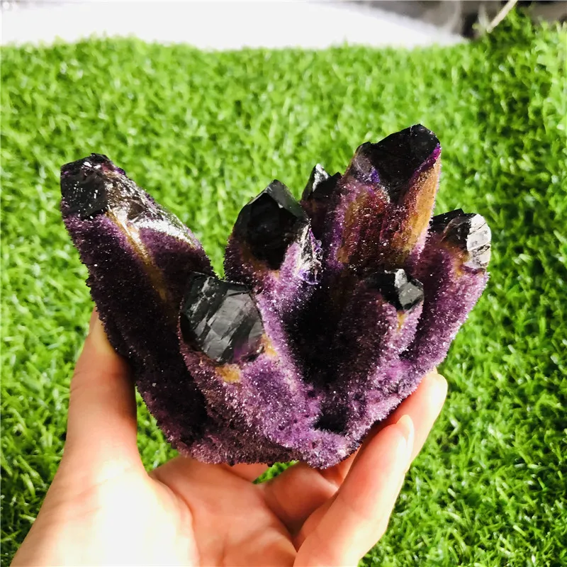 

Newly discovered purple phantom quartz crystal cluster healed mineral specimens