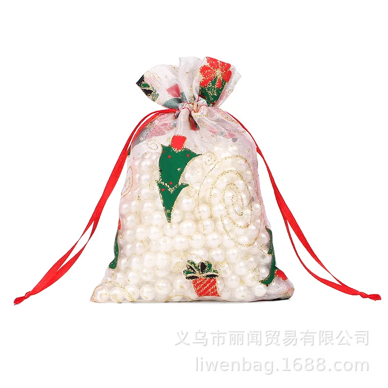 

100pcs/lot wholesale Christmas bag spot gauze holiday gift bundle pocket 10 x 15 print pattern Christmas jewelry packaging