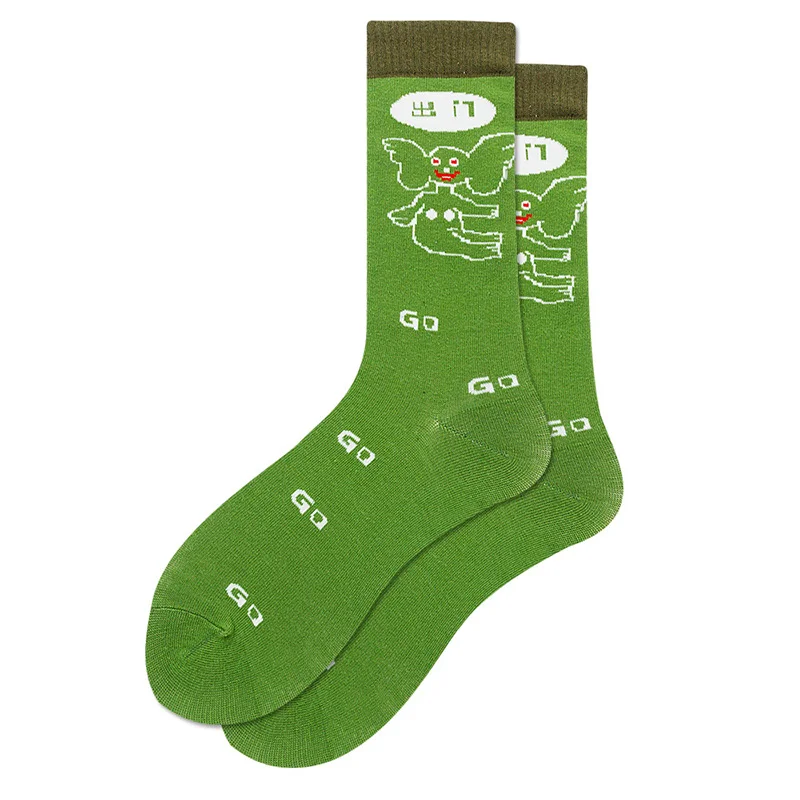 green GO GO Мужские Короткие хлопковые носки для катания на коньках в стиле хип-хоп, веселые женские носки, новинка, зимние теплые носки для скейтборда, роскошные причудливые носки - Цвет: green GO GO