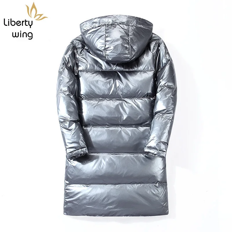 Модная Серебристая Мужская Зимняя Толстая теплая куртка на белом утином пуху с
