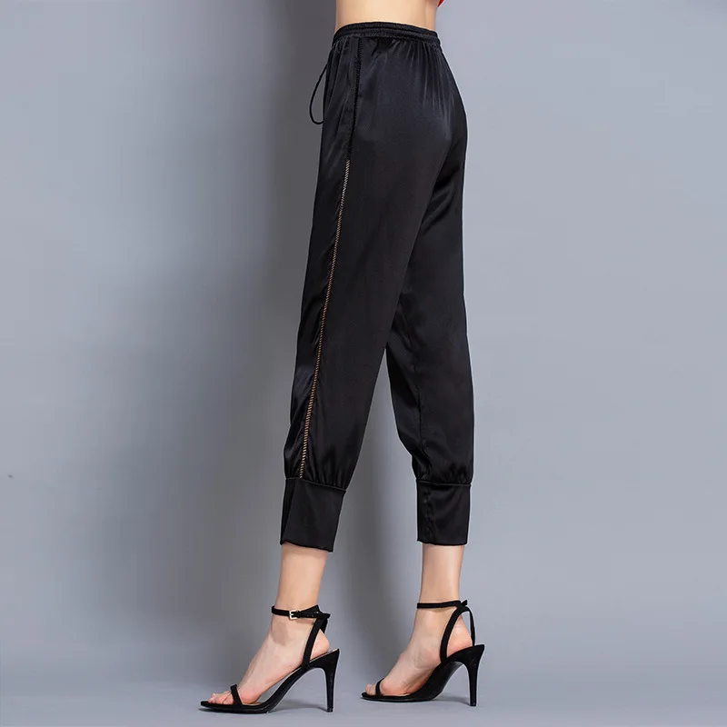 Mulberry Silk pants women's 2021 spring and summer new Capris high waist drawstring slim silk pants women summer 190310