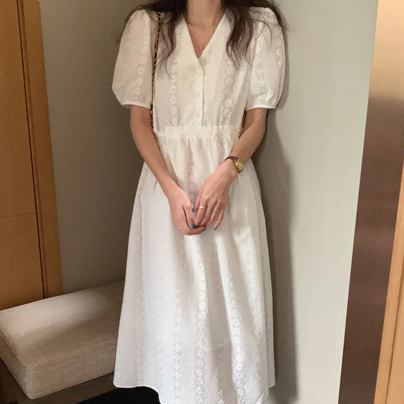 

Elegance Hot Loose Prom Long Dresses Stylish 2021 Summer Lady All Match High Waist Party Florals A-line Vestidos