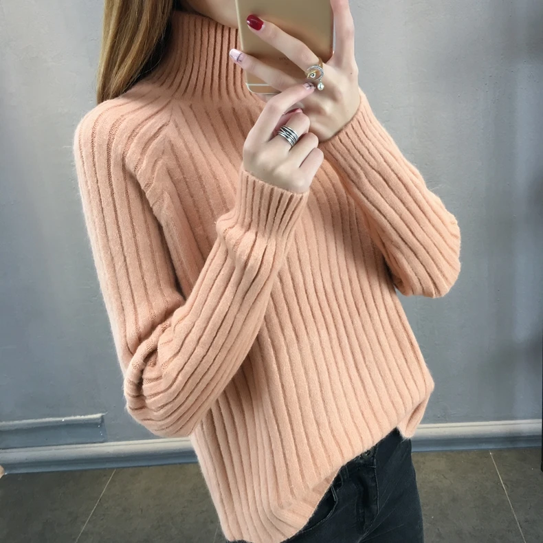 

2021 Spring, Autumn And Winter Women's High Neck Loose Pullover Solid Color Black Long Sleeve Sweater Bottoming Shirt