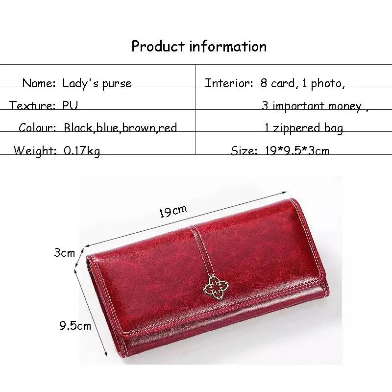 

Vintage Leather Ladies Long Hand Wallet European and American Fashion Coin Purse Multi-card Card Holder