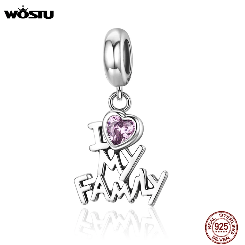 Серьги подвески WOSTU из серебра 925 пробы с бусинами I Love My Family оригинальный браслет