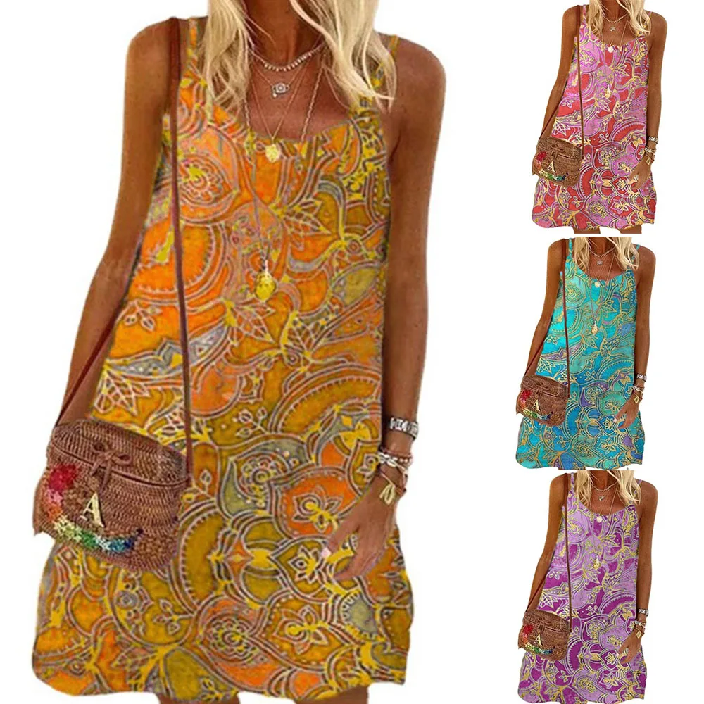 

Casual Dress Spaghetti Strap Women's Dresses Floral Slip Summer Dress Loose Women Clothing Beach Dresses