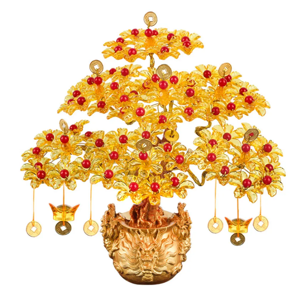 Wealth Luck with Pot Ornaments Acrylic Glass Beaded Money Tree Bonsai Bedroom Ornament Gift Feng Shui Crafts DIY Handmade | Дом и сад