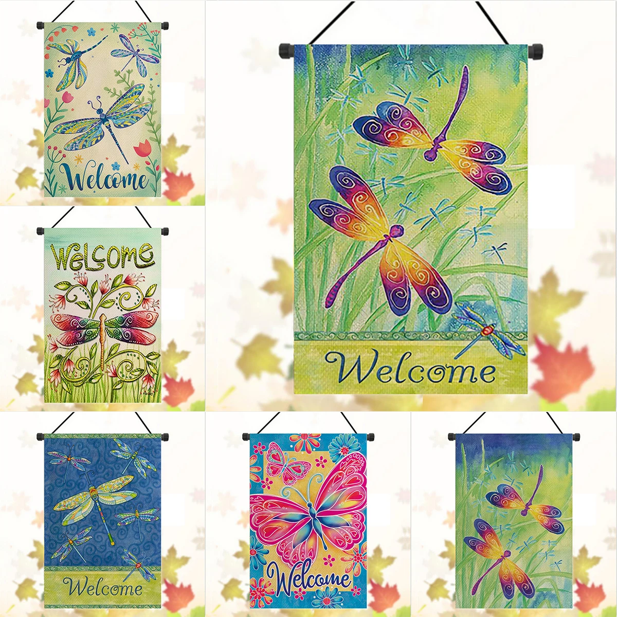 Садовый флаг стрекоза луна двусторонний баннер узор стрекозы уличное украшение