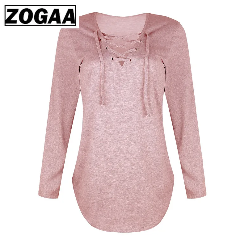 Женская футболка на шнуровке Однотонная пуловер Сексуальная с v-образным вырезом