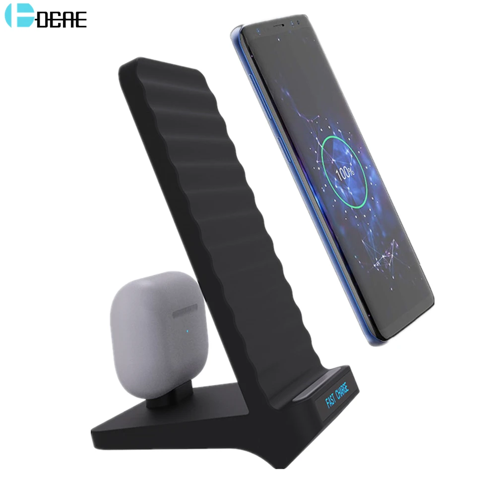 Беспроводная зарядная док-станция DCAE Qi 2 в 1 для быстрой зарядки iPhone 11 XS XR X 8 Samsung S20