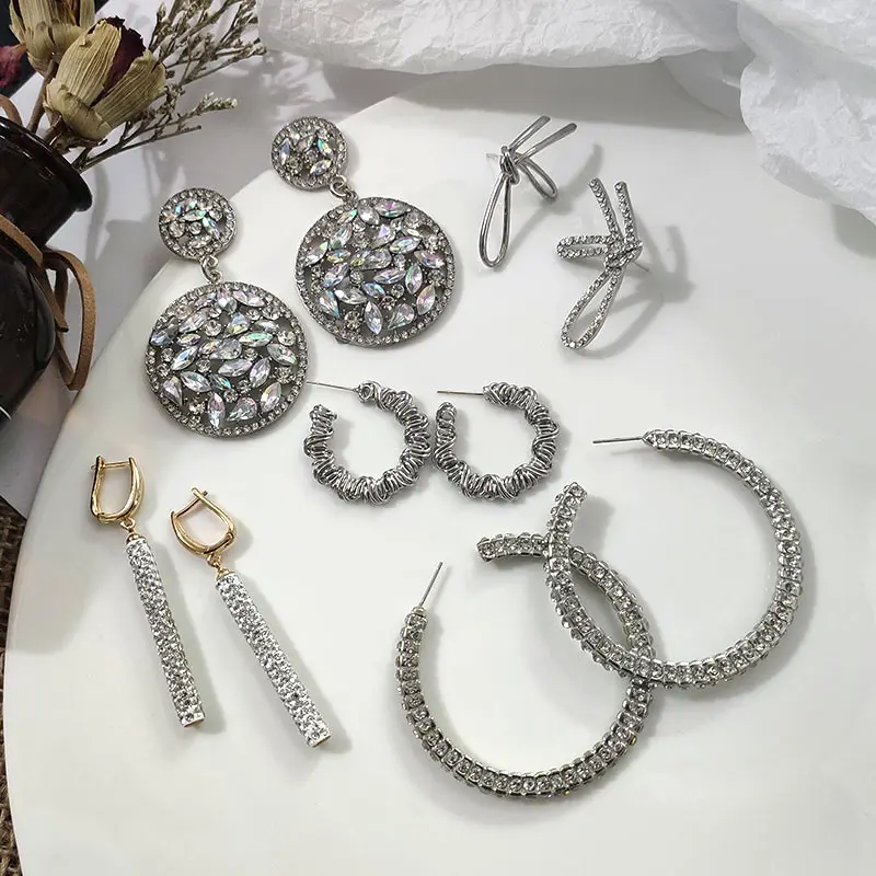 JJFOUCS 2019 модные Кристальные Висячие серьги для женщин и девушек серебряный цвет