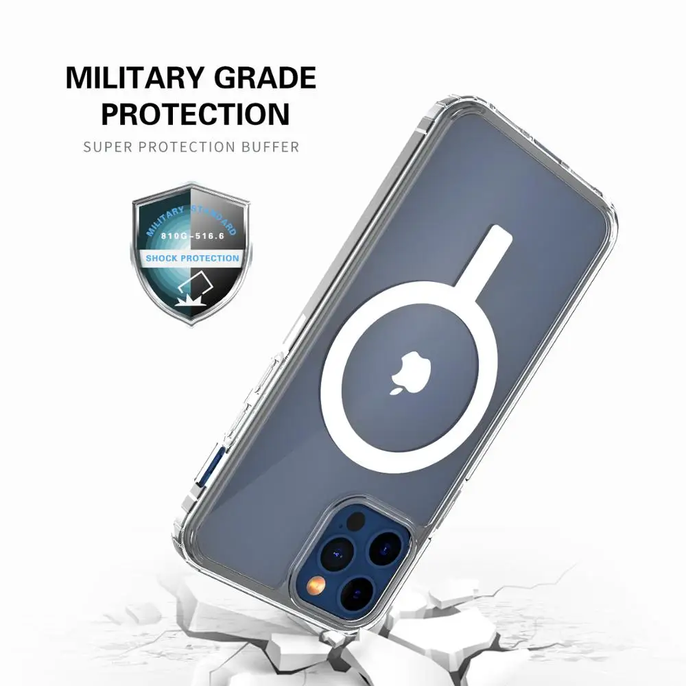 

For iPhone 12 MagSafe Case Transparent Shockproof Silicone Case for iPhone 12 Pro Max 12 Mini Funda Clear Magnetic Magsafe Cover
