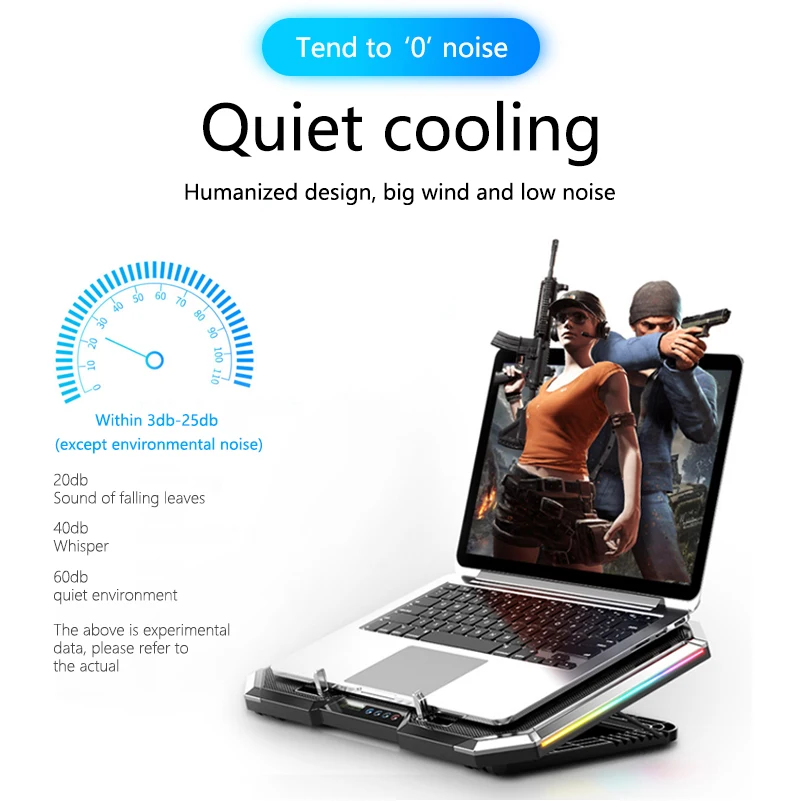 

Gaming Laptop Cooler Silent RGB LED Light Six Fan Two USB Port Laptop Cooling Pad Notebook Stand Holder for 11-18 inch Laptop